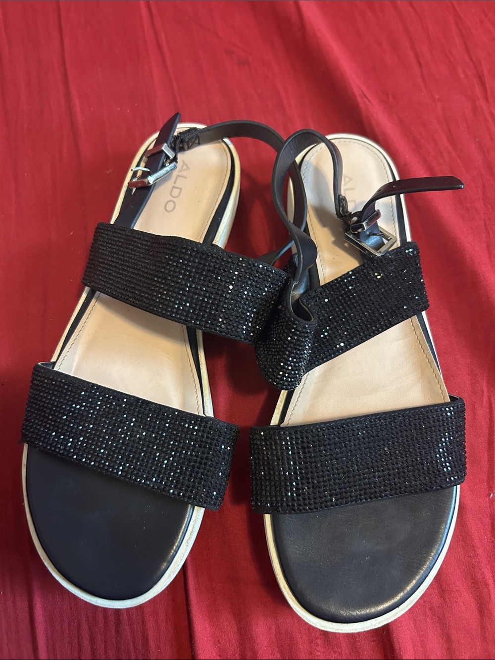 ALDO Black Beaded Double-Strap Slingback Sandals